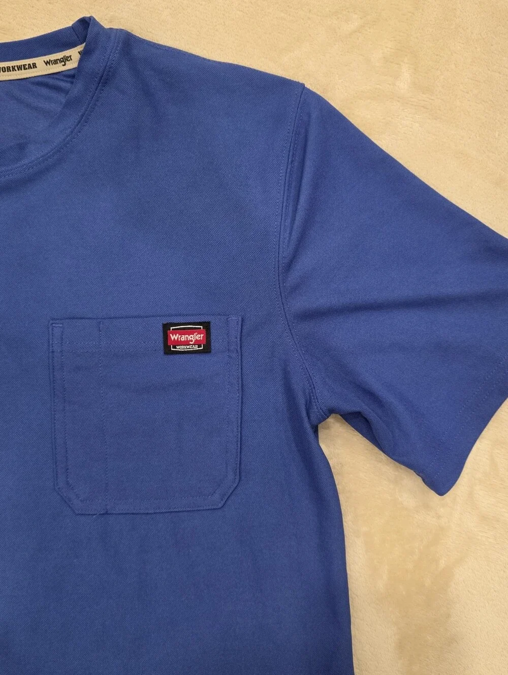 Wrangler T-Shirt Men's Small Blue Workwear Short Sleeve With Pocket Crew Neck - Picture 3 of 9